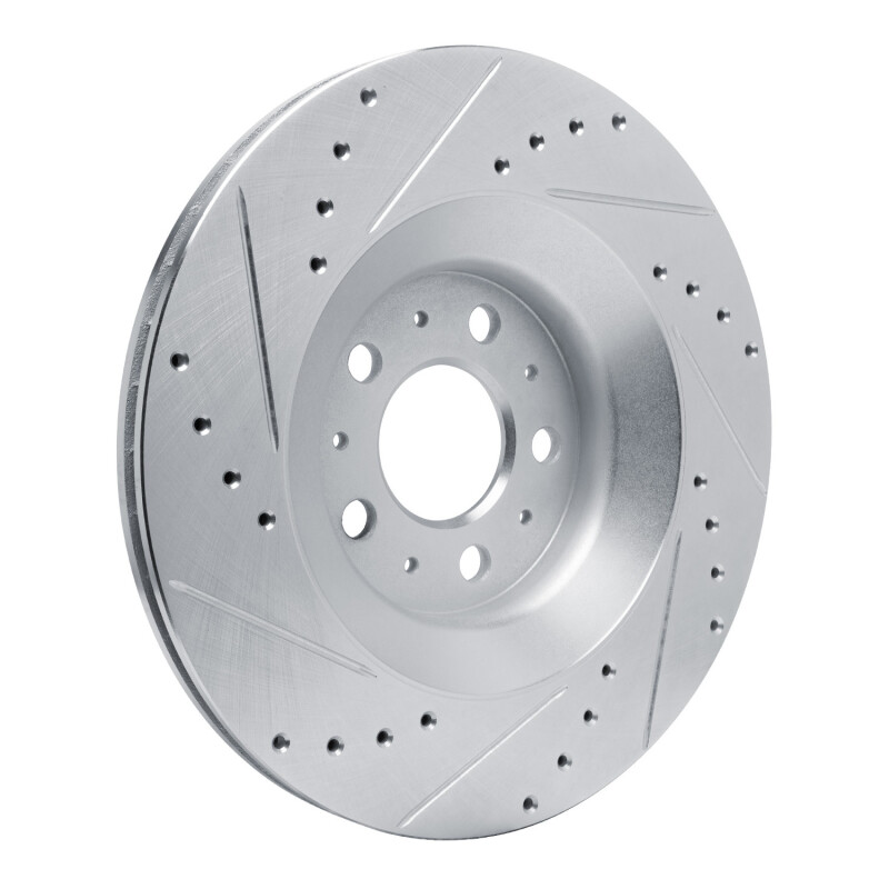 Tesla Model Y Brake Rotor (1) - Rear Right - R1 Concepts - Drilled & Slotted - Silver - `20-`25